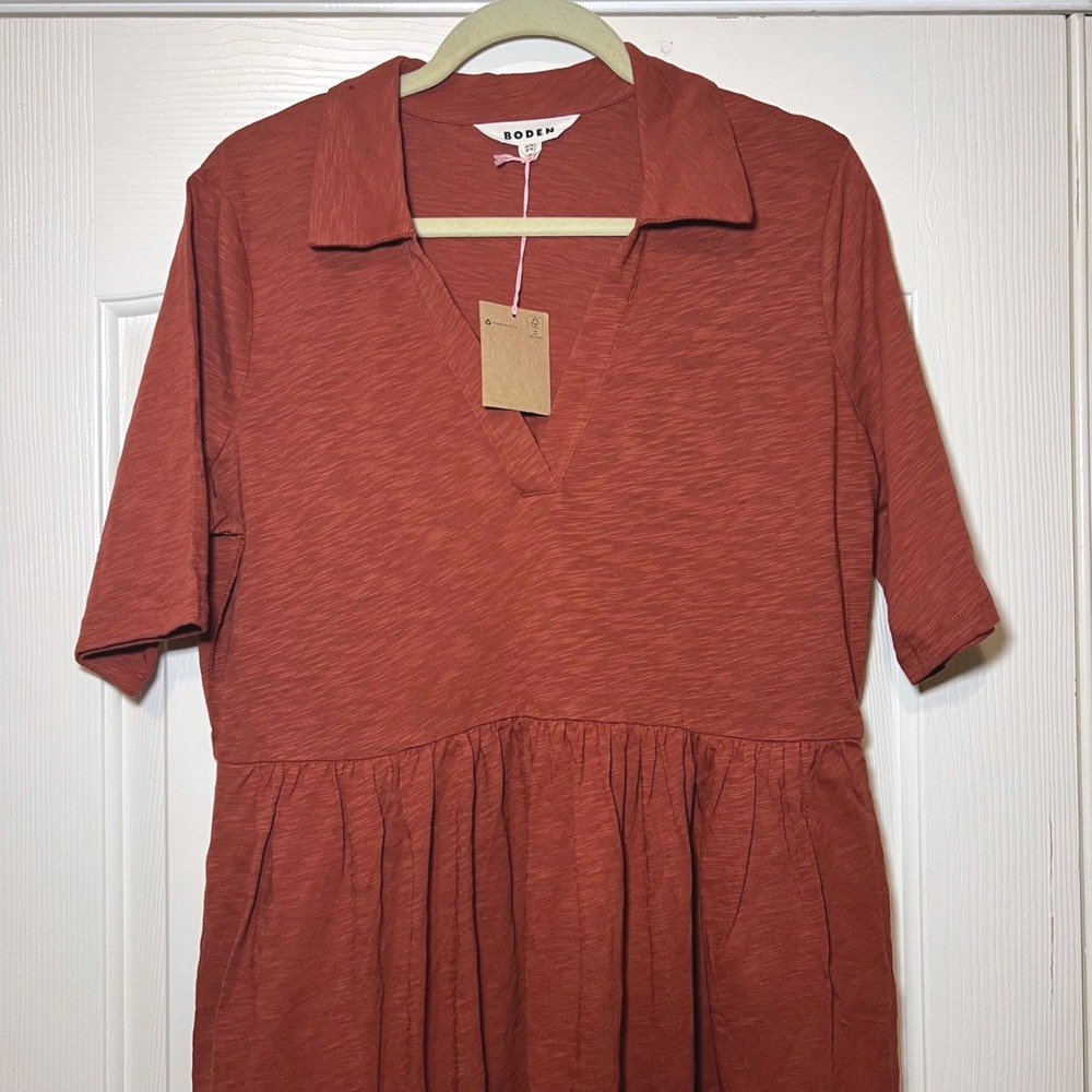 Boden Burnt Orange Collared Midi Dress - Picture 5 of 12